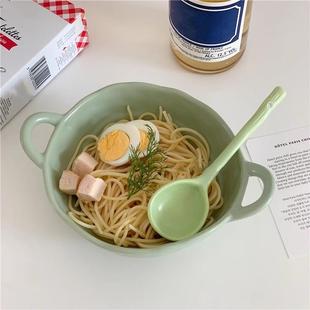 家用吃饭勺高颜值长柄勺甜品勺 陶瓷勺子ins可爱糖果色小汤勺日式
