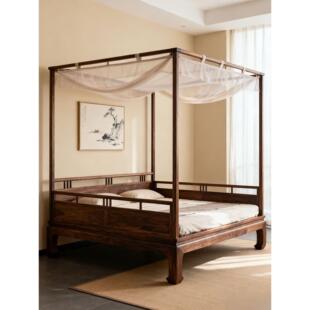 新中式北美黑胡桃木架子床宋式美学极简拔步床卧室双人实木四柱床