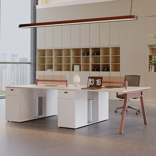 职员电脑桌办公桌椅组合简约现代4四6六人位屏风卡位员工办公赤色