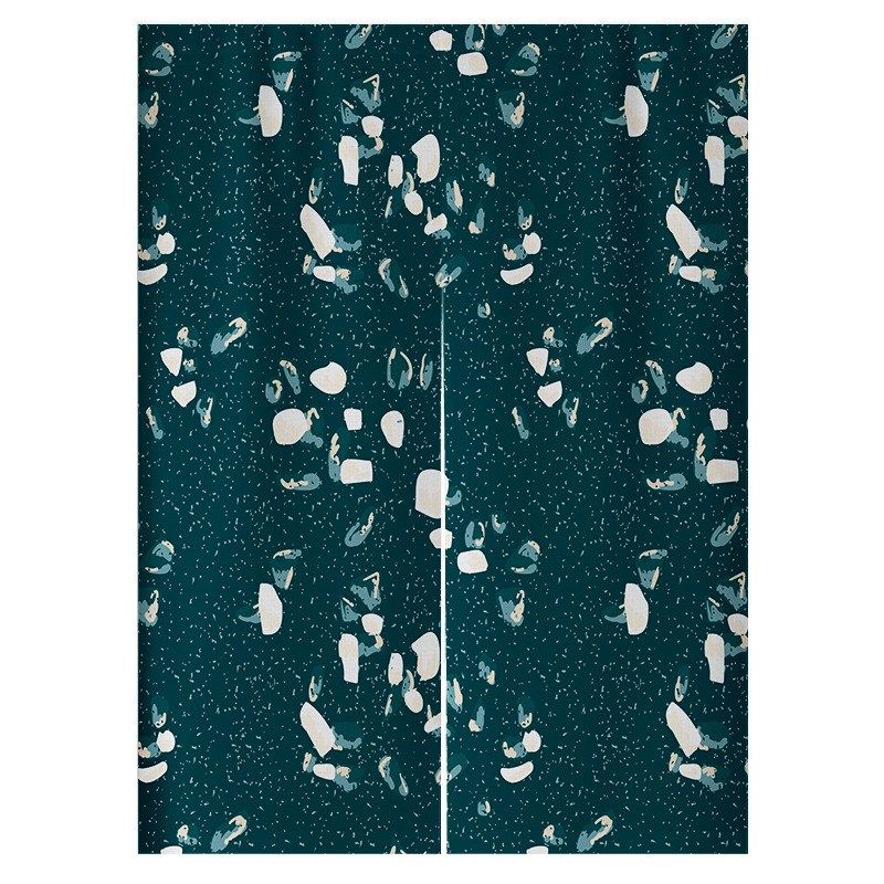 清新简约水磨石花纹半截帘装饰遮挡帘厨房卧室挂帘隔断免打孔门帘