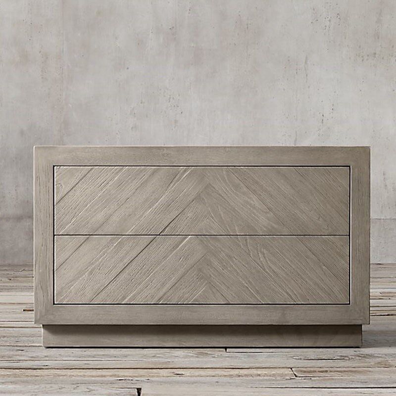 RH美式做旧复古色实木衣柜灰色橡木储物柜收纳柜卧室双门实木衣橱