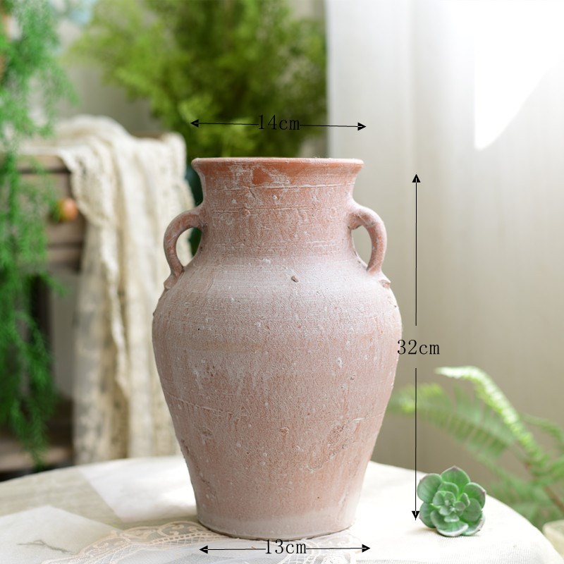 粗陶复古陶罐花盆多肉客厅台面花瓶花艺土陶盆坛子插干花园艺装饰