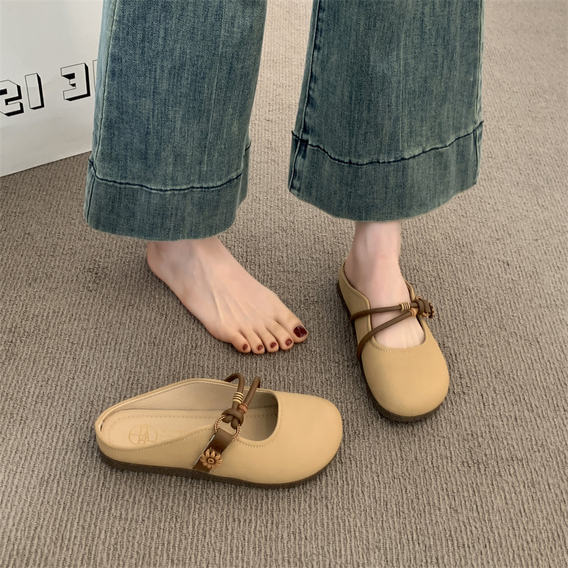 包头半拖鞋女夏季外穿2025新款轻便平底懒人半拖法式凉拖鞋