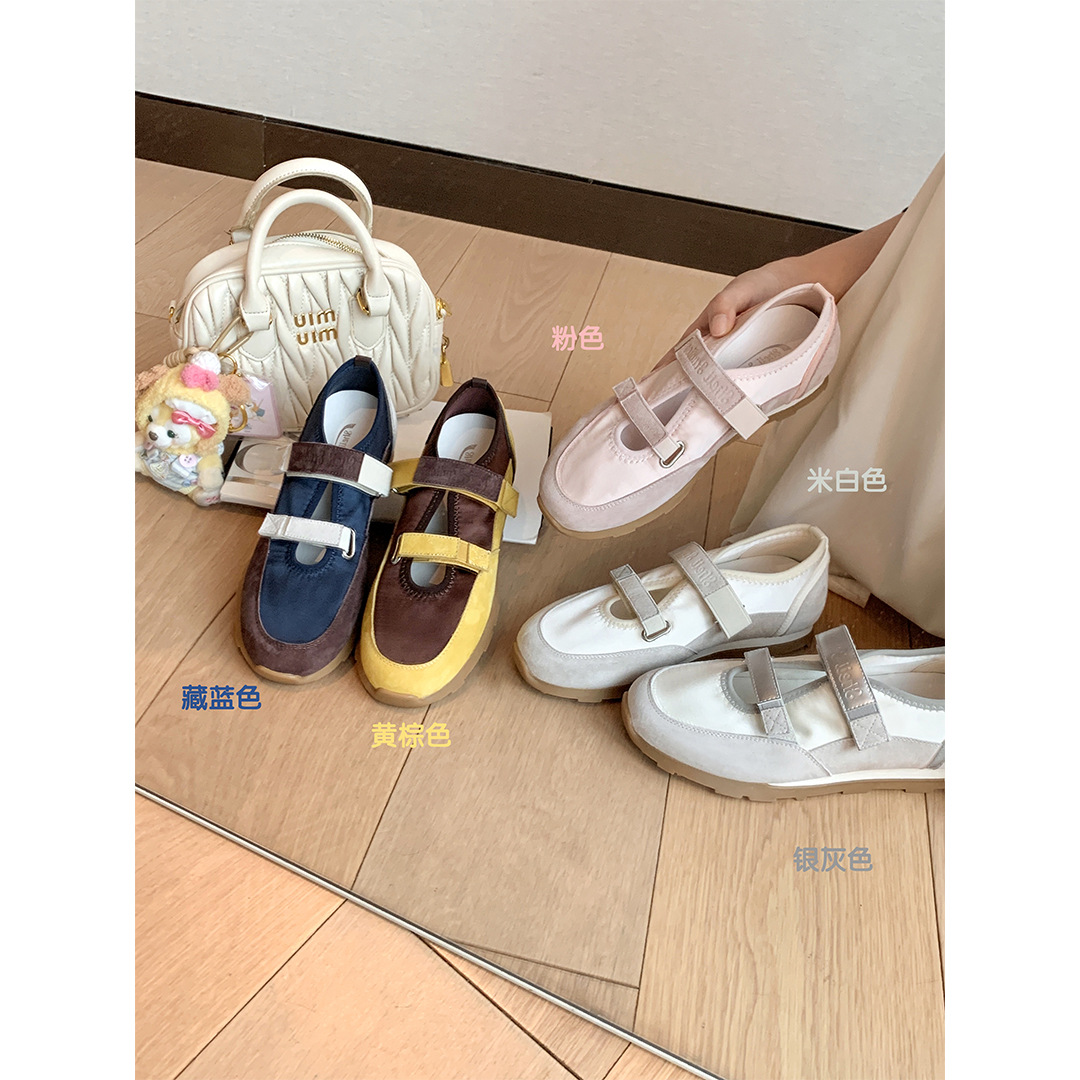 牛皮黛芙琳同款鞋子休闲运动鞋镂空双魔术贴玛丽珍鞋女百搭德训鞋