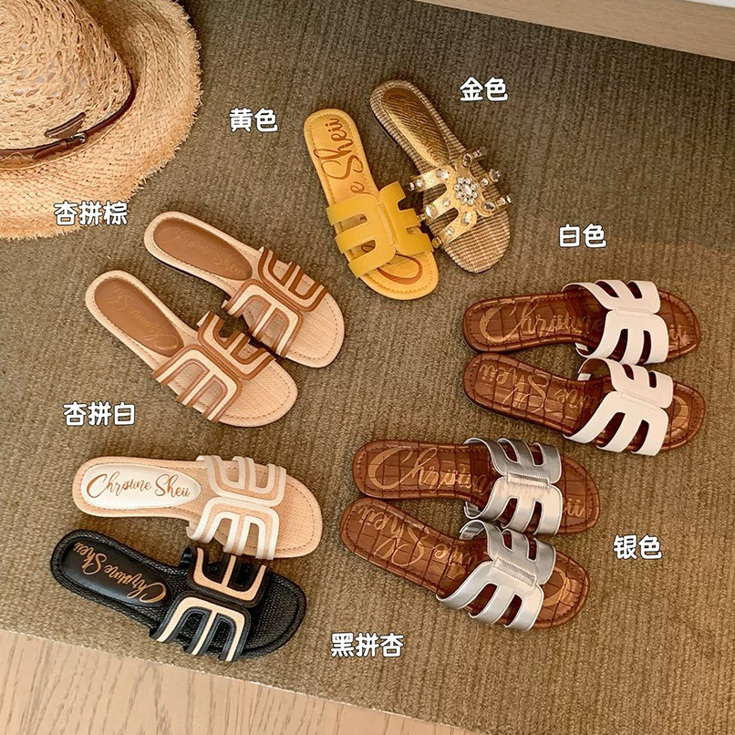 羊皮~黛芙琳h拖鞋女款真皮复古休闲沙滩度假平底海边凉拖鞋外穿夏