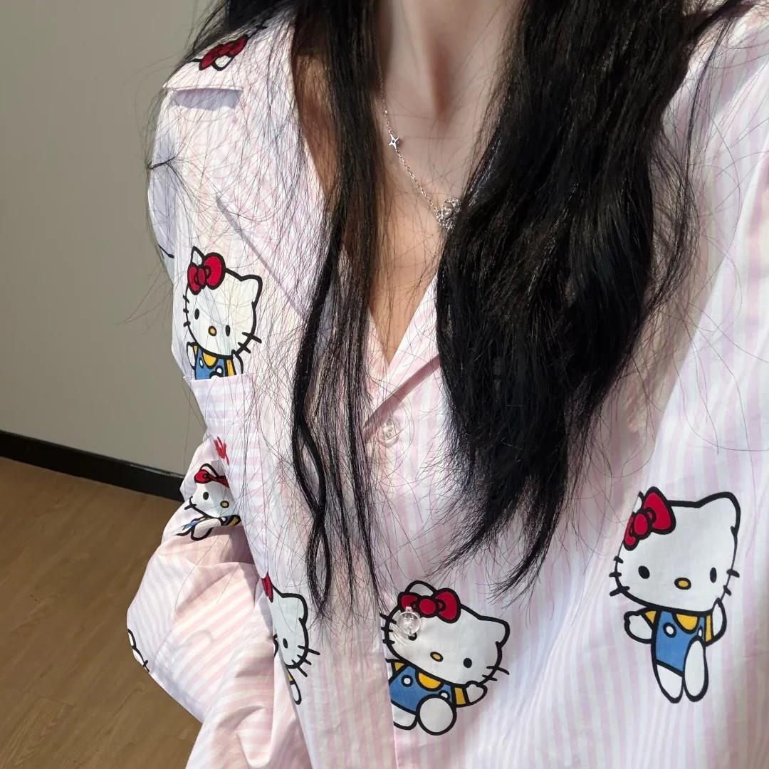 条纹韩系甜美睡衣女2025春秋长袖长裤家居服可外穿大码套装