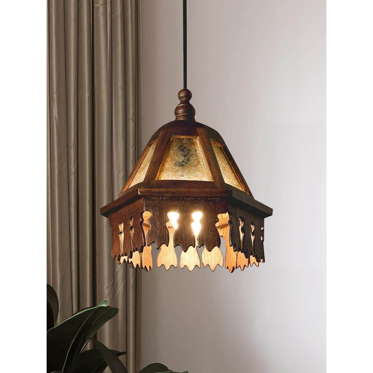 东南亚风格灯泰国餐厅茶室酒吧阳台覆古氛围实木吊灯玻璃床头灯