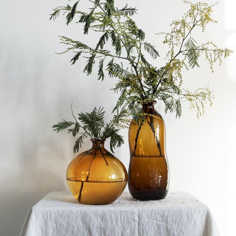 OOOOH侘寂风自然形态锤纹冷斑西班牙手工玻璃花瓶