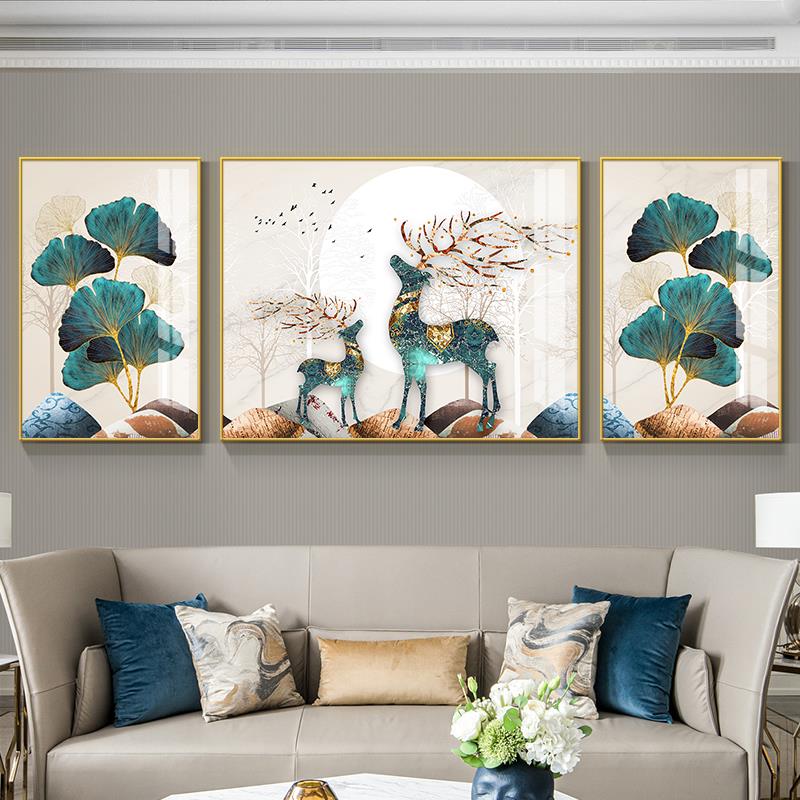 客厅装饰画高级感三联画壁画欧式沙发背景墙画2022新款晶瓷画挂画