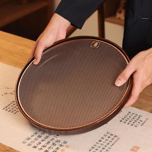 家用圆形不锈钢茶盘电木底沥水茶托盘轻奢干泡储水茶台 2025新款