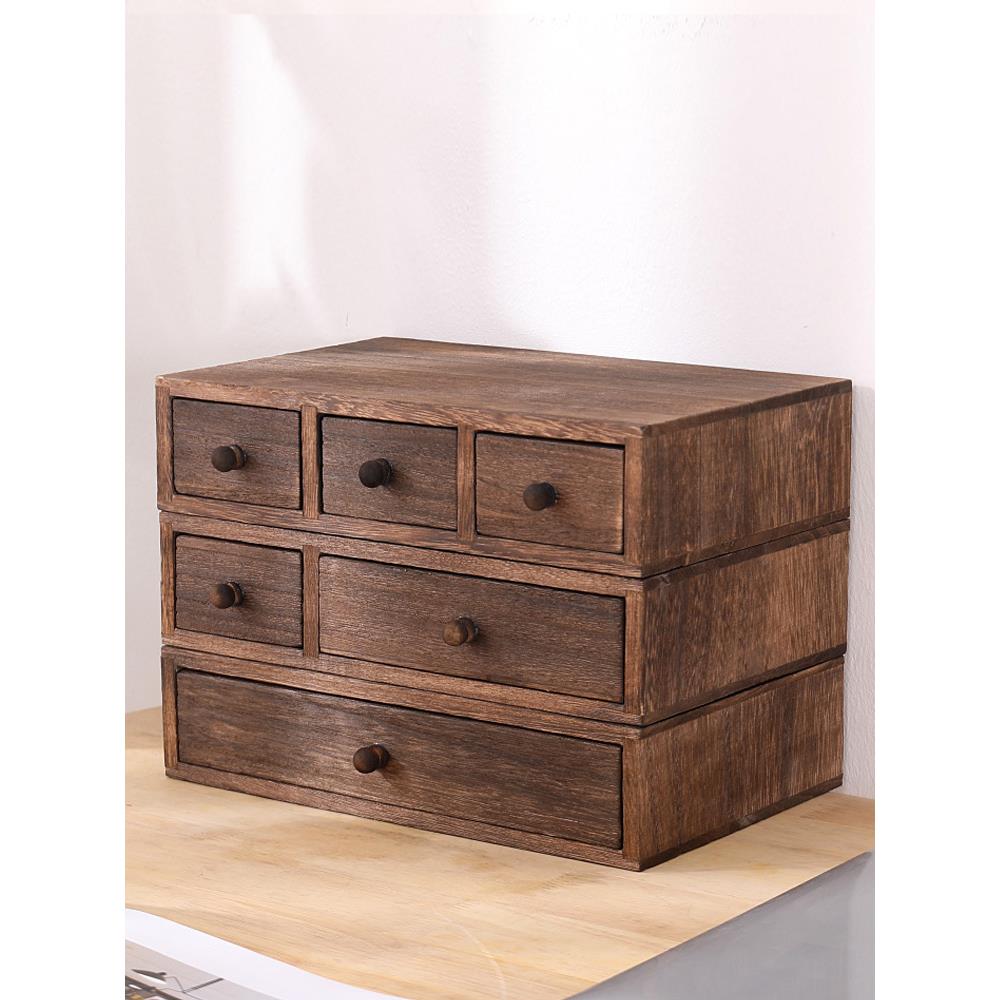 实木桌面收纳盒显示器增高置物架首饰抽屉整理迷你学生文具可叠加