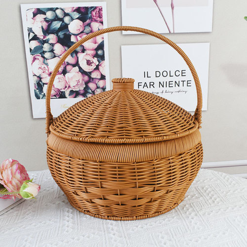 仿藤编织大容量手提篮户外野餐篮