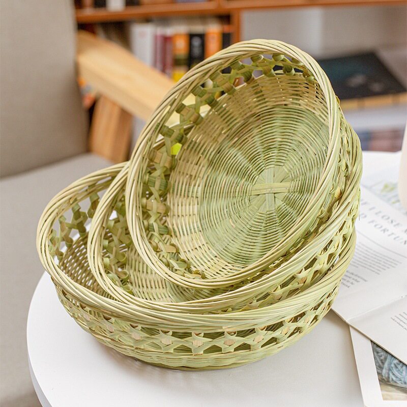 竹编果盘家用竹篮平底镂空水果盘