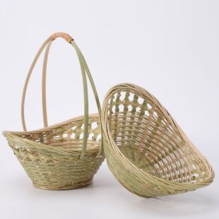 竹编头层竹青元宝篮 家居竹编水果篮收纳筐馒头筐手工编织小篮子