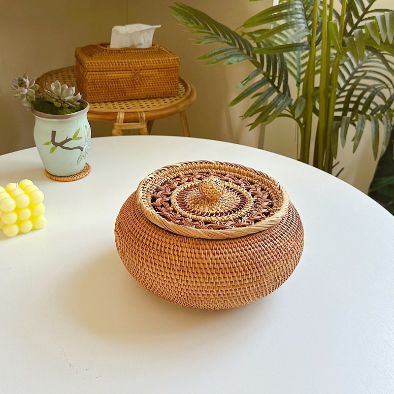 越南秋藤编普洱茶沱茶散茶茶叶罐镂空圆形零食储存收纳盒储物盒,收纳整理,零食收纳筐,淘宝优惠券,粉丝福利购,淘宝优惠卷