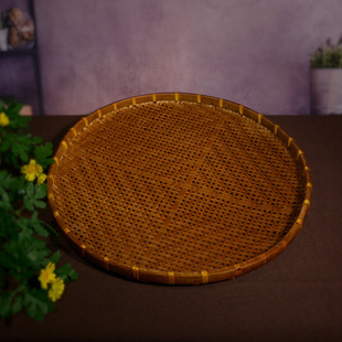 手工编织耐用簸箕馒头圆形竹编晒盘洗菜家用晾晒中药水果篮竹制品