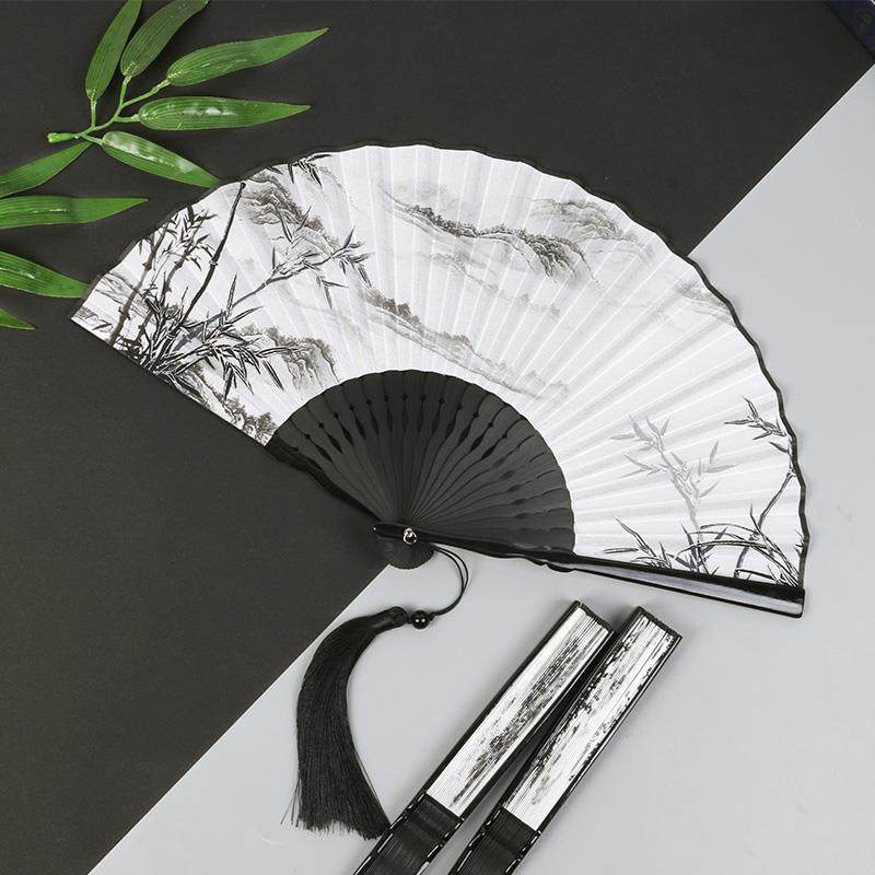 232新中式国风水墨7寸折扇烫金马面裙扇子真丝竹扇折叠扇舞蹈扇