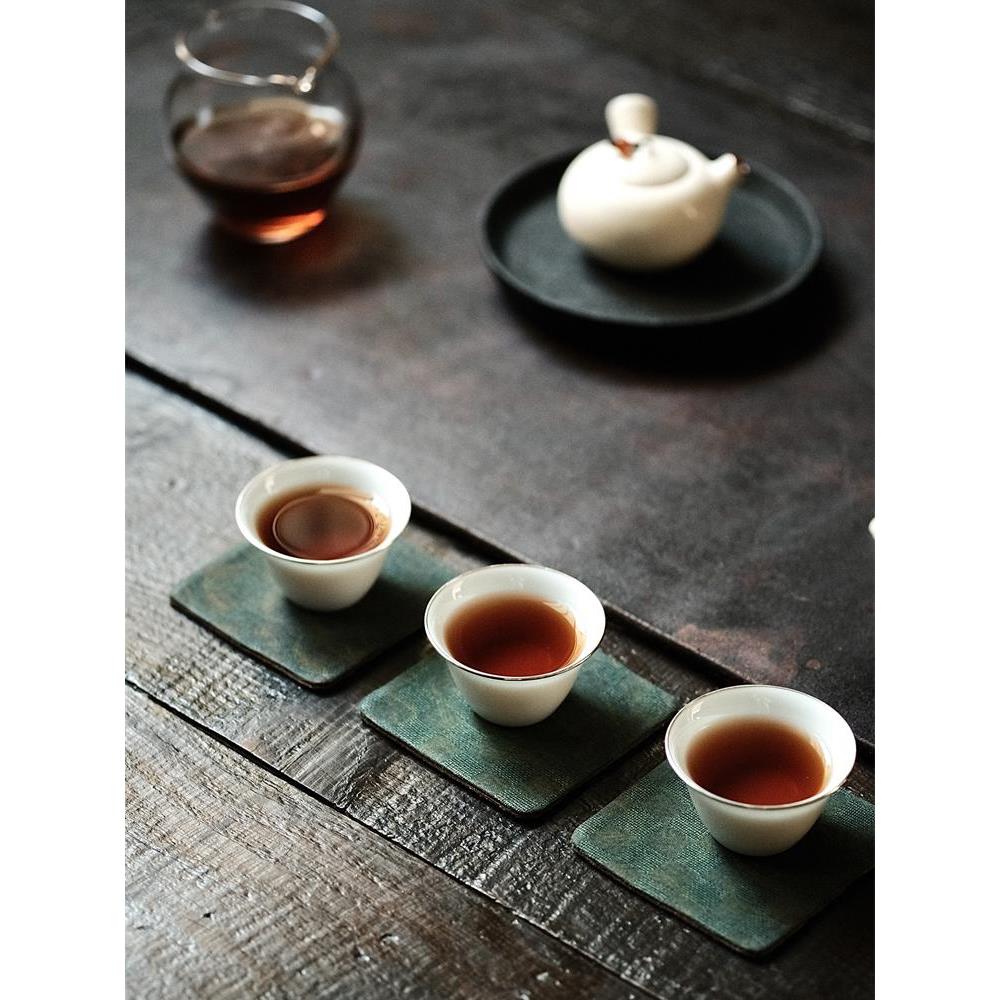 无论房间如何，格纹香云纱真丝手工覆古杯垫织物茶垫碟子保温垫