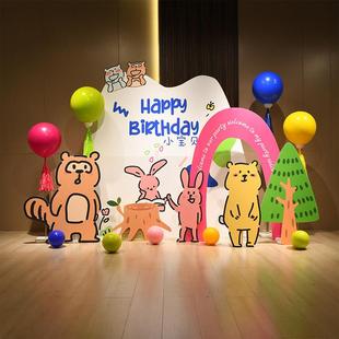 森林动物派对主题宝宝生日派对布置背景墙定制KT板周岁宴布置