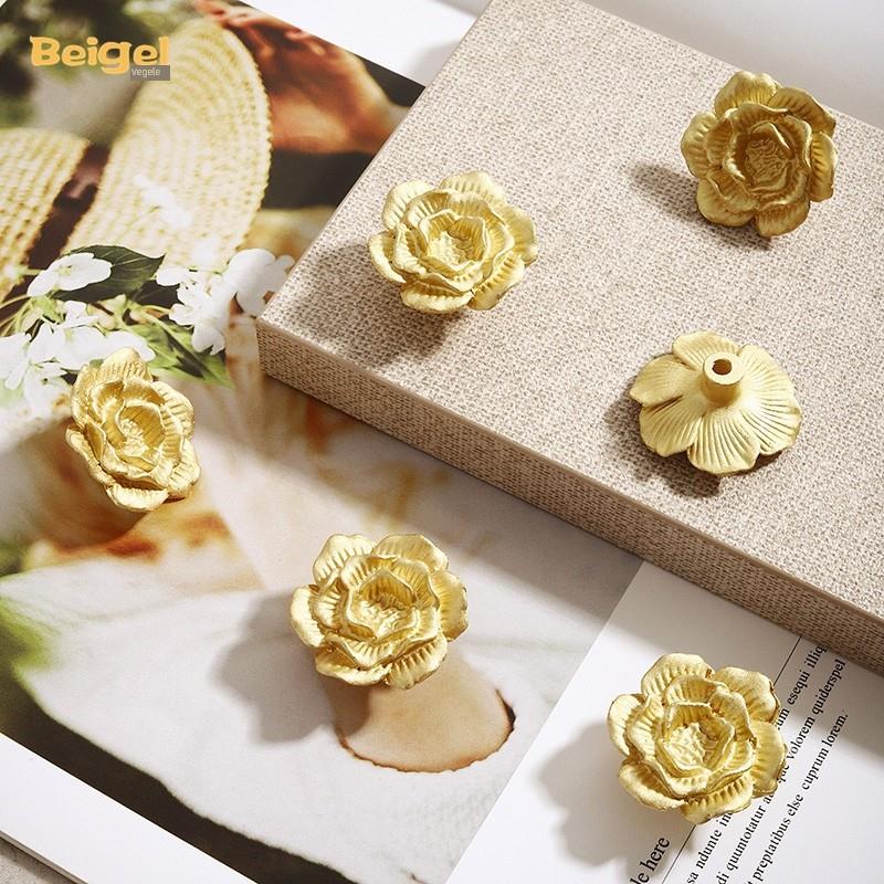 茶花拉手法式儿童房衣柜拉手柜子单孔小拉手黄铜欧式田园衣橱拉手