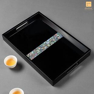 螺钿漆器茶盘家用收纳茶杯茶壶茶叶木托盘储水式功夫茶具沥水茶台