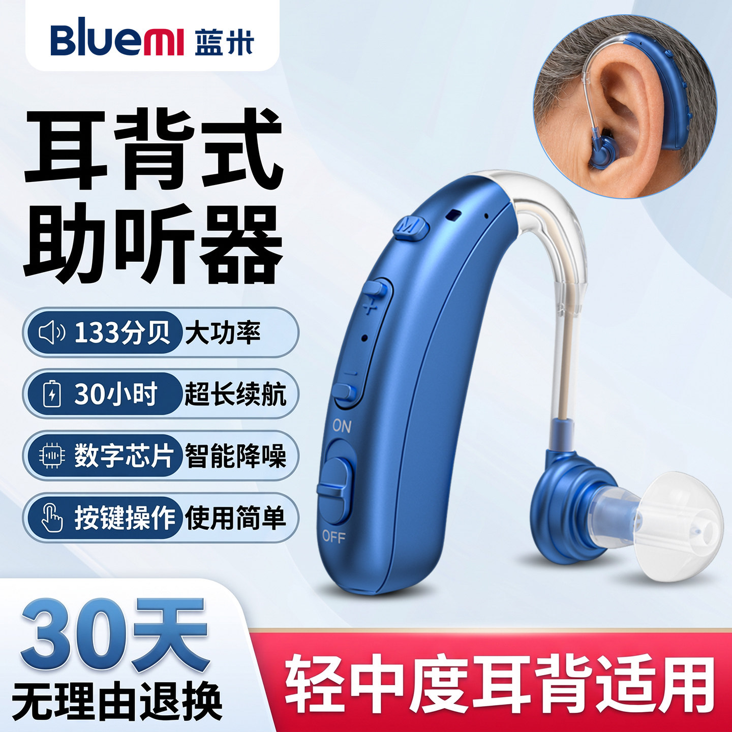 蓝米耳背式助听器老人专用正品