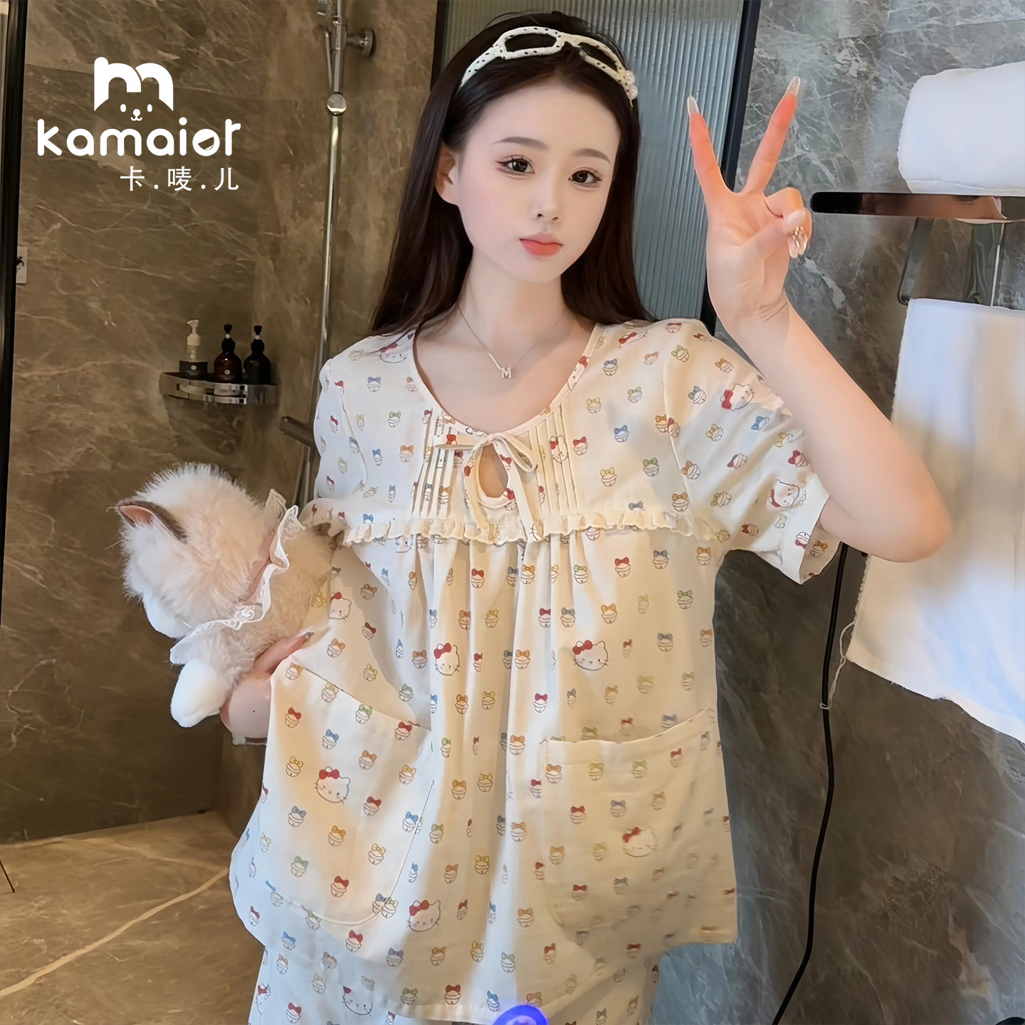 卡唛儿女纯棉睡衣套装外穿可爱