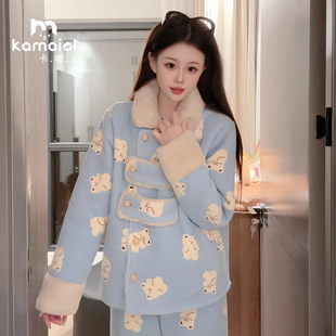 法兰绒冬季睡衣女加绒加厚保暖家居服可爱甜美休闲舒适可外穿套装