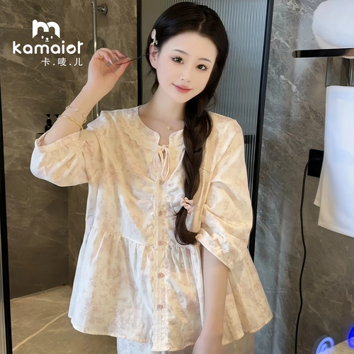 卡唛儿女纯棉睡衣套装外穿可爱