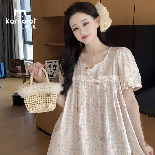 卡唛儿纯棉夏季新款清新简约睡裙