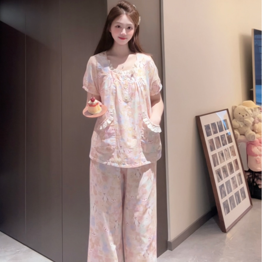 卡唛儿女纯棉睡衣套装可外穿可爱