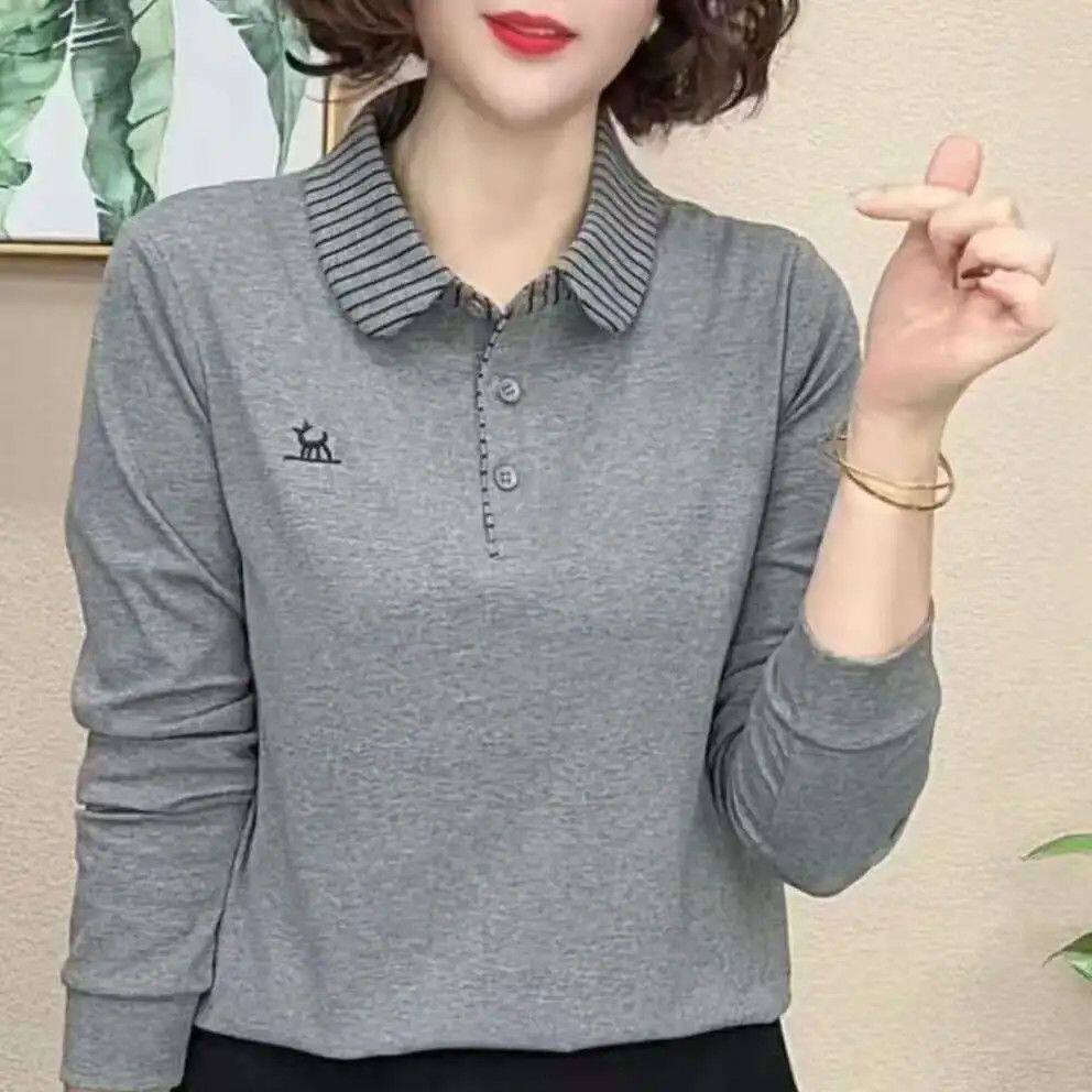 春秋新款宽松百搭polo衫洋气减龄长袖t恤女中年妈妈翻领大码上衣,女装/女士精品,大码内搭,淘宝优惠券,粉丝福利购,淘宝优惠卷