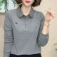 春秋新款 上衣 t恤女中年妈妈翻领大码 宽松百搭polo衫 洋气减龄长袖