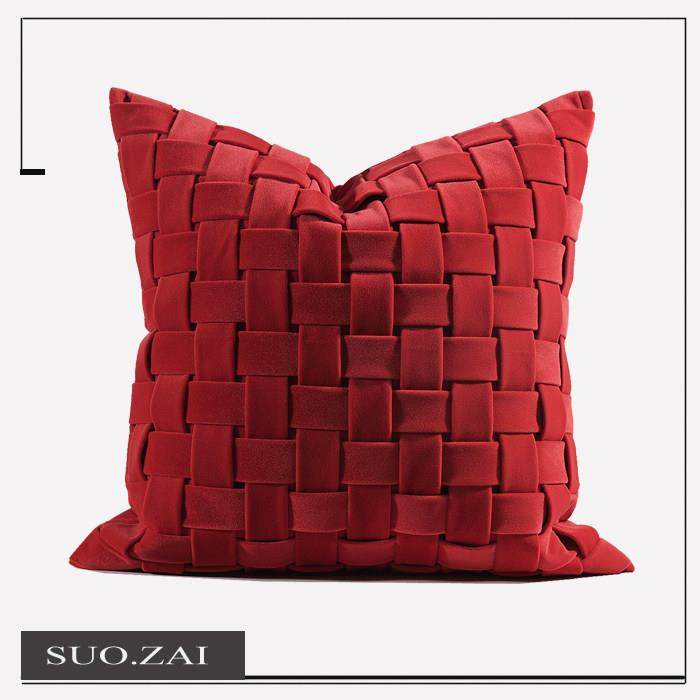 高端现代简约红色BV格子编织抱枕套轻奢客厅沙发样板间靠枕靠垫套,居家布艺,靠垫/抱枕,淘宝优惠券,粉丝福利购,淘宝优惠卷