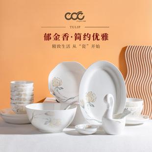 高档轻奢家用陶瓷碗盘碟乔迁送礼组合装 艾格恩郁金香骨瓷餐具套装