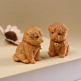 崖柏木雕无漆无蜡小狗手把件木雕生肖可爱动物田园犬旺财文玩摆件