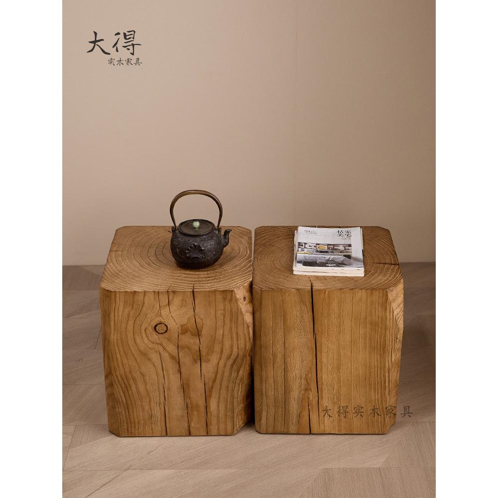原木墩子酒店组合茶几实木边几民宿树桩底座木桩根雕摆件方形坐凳