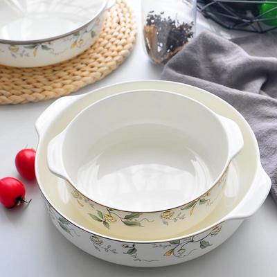 带盖双耳盘子菜盘深盘陶瓷家用6寸高级加深大号防烫蒸蛋碗高新款