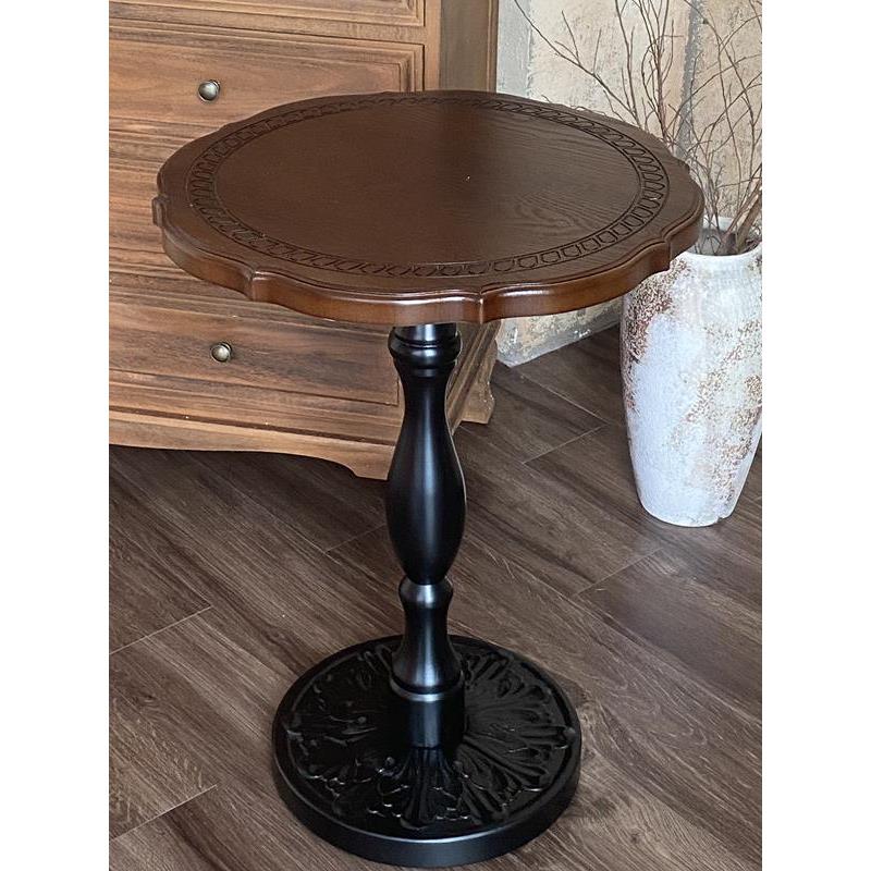 法式复古沙发边几实木中古角几客厅美式咖啡桌阳台休闲小圆桌茶几