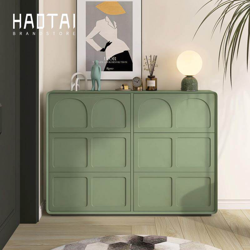 全实木法式烤漆超薄鞋柜翻斗家用极窄门厅柜奶油小户型门口玄关柜