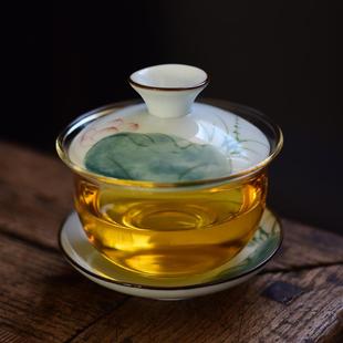 公道杯陶瓷盖碗茶杯家用单个大号200ML耐热玻璃三才碗功夫茶具