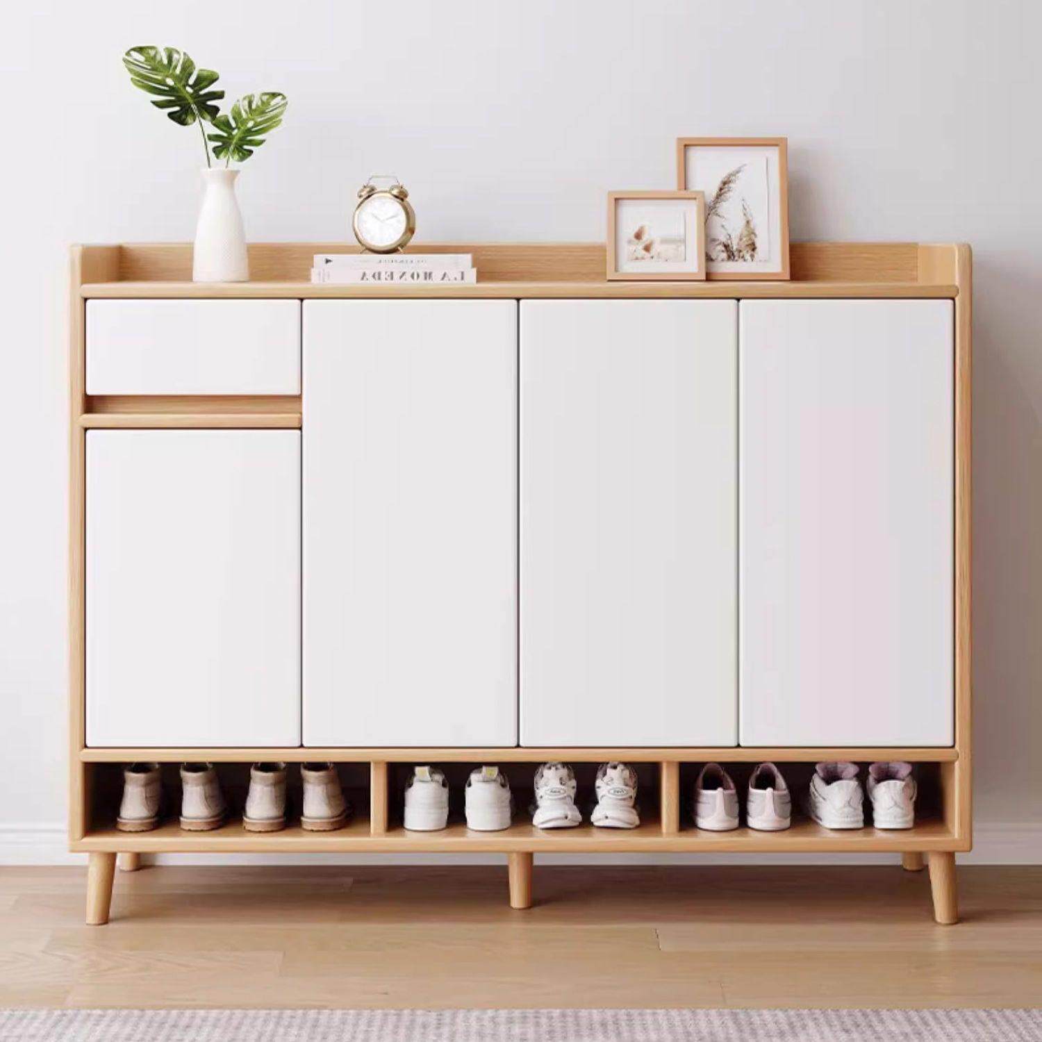 全实木鞋柜门口鞋柜家用一体靠墙大容量简易鞋架玄关入户木制鞋柜