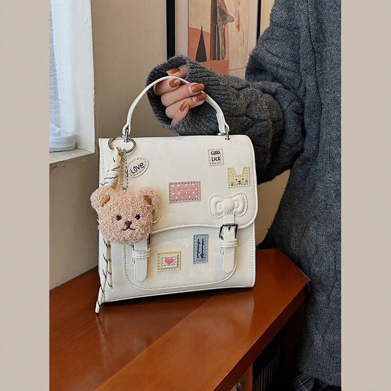 日单蕾系包量产型秋冬包盖式方包蕾丝蝴蝶结小熊单肩斜背双肩包