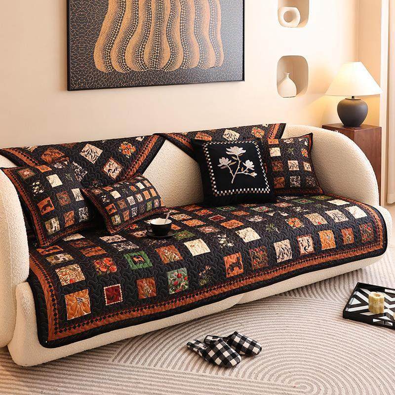 2024新款深色耐脏艺术沙发垫四季防滑布艺盖巾秋冬轻奢坐垫套定制