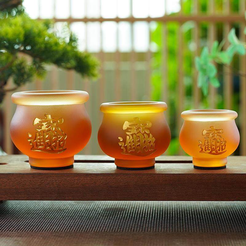 琉璃招财进宝供水杯家用客厅桌面摆件佛堂寺庙进宝琉璃贡杯圣水杯