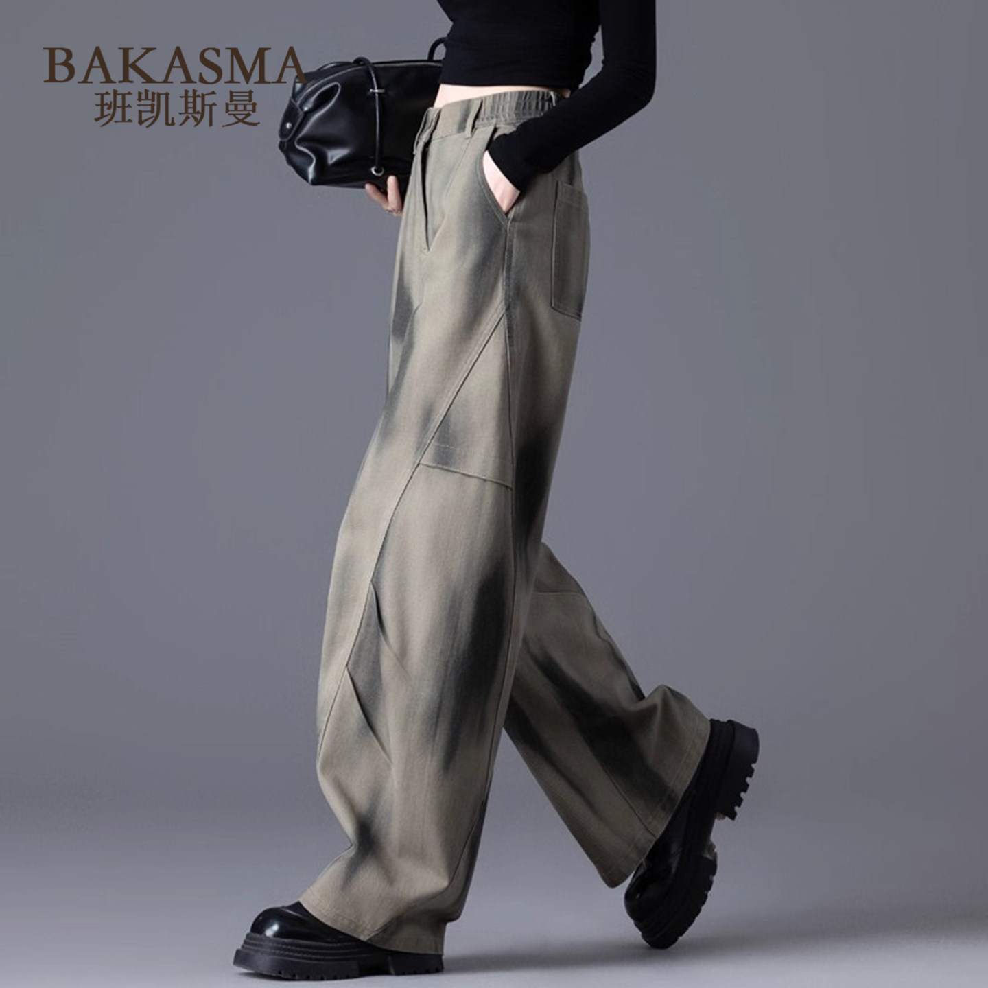 BAKASMA美式扎染印花牛仔裤女2025春秋弯刀裤工装版型巨好看裤子