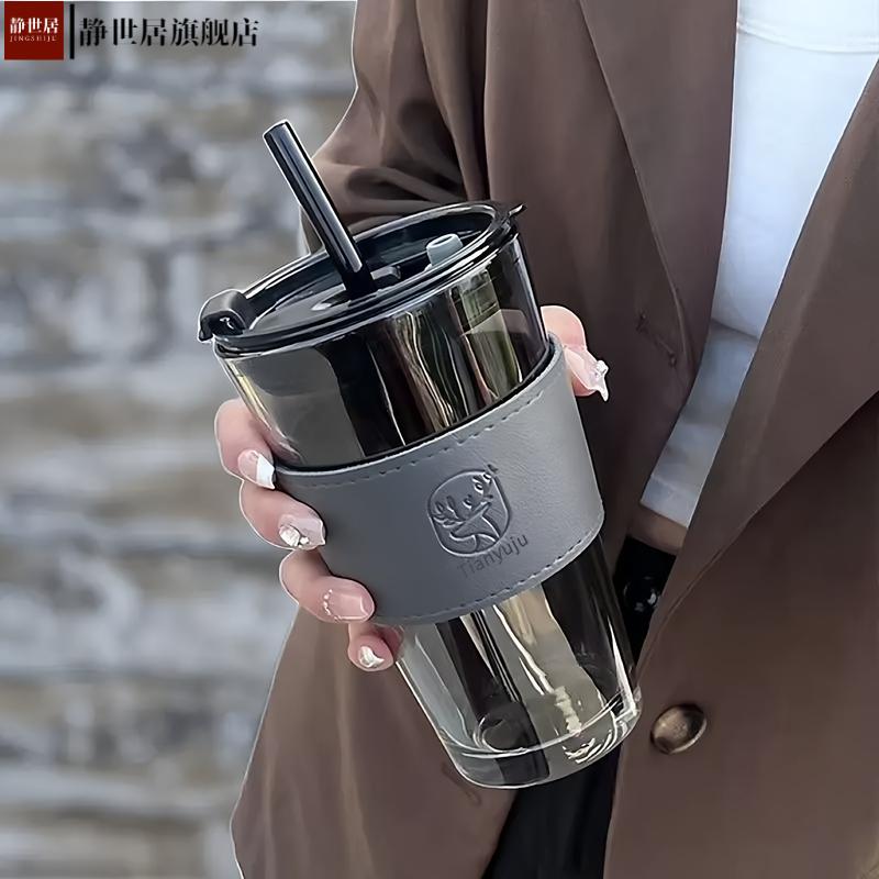 玻璃杯高颜值ins风礼品广告水杯吸管杯印制logo水杯伴手礼竹节杯