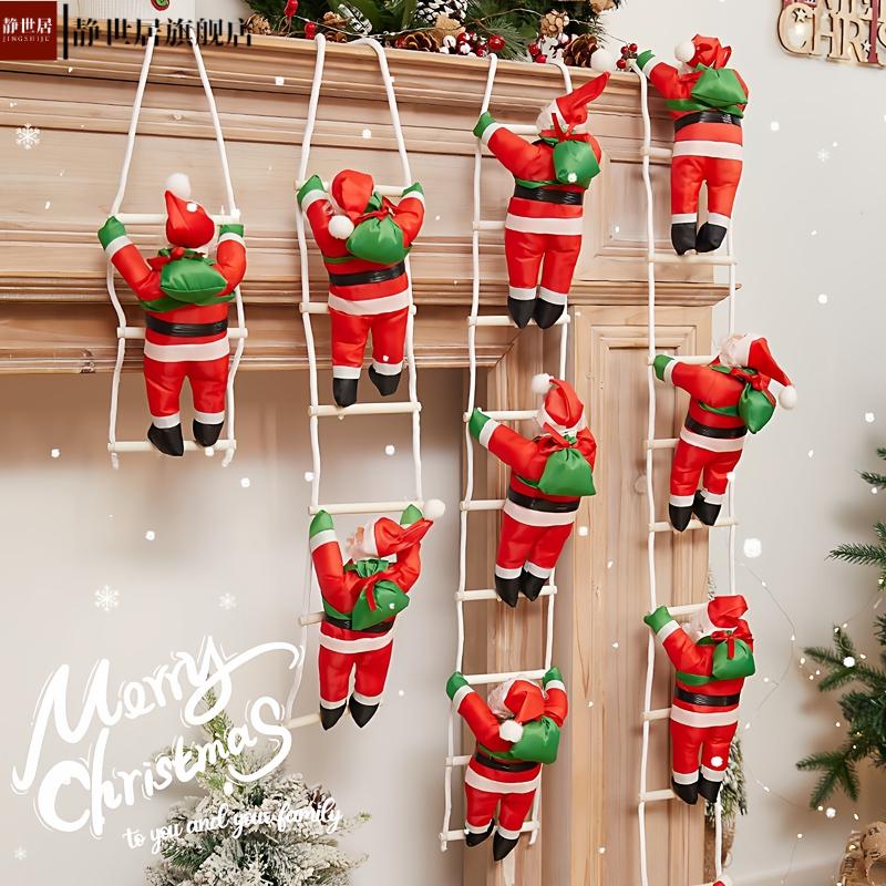 跨境静止爬绳圣诞老人挂件填充