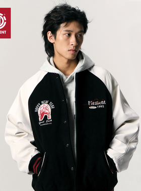 美国ELEMENT滑板棒球服男黑色复古刺绣马年限定夹棉加厚情侣外套