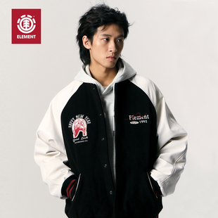 美国ELEMENT滑板棒球服男黑色复古刺绣马年限定夹棉加厚情侣外套
